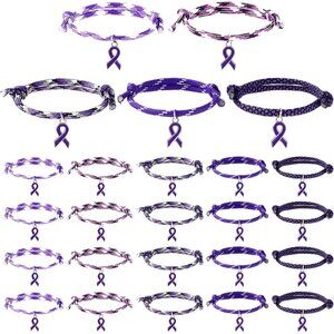 30 pcs Purple Ribbon Awareness Bracelets Bulk for Lupus, Cancer, Domestic Violen